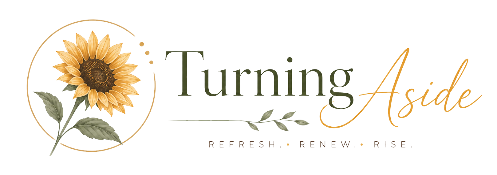 Sunflower logo with Turning Aside text