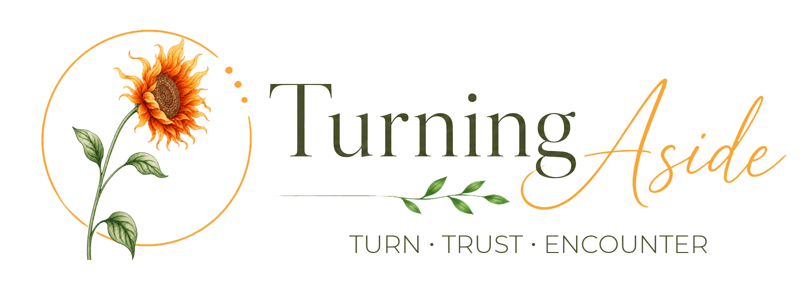 Turning Aside logo with sunflower and inspirational tagline