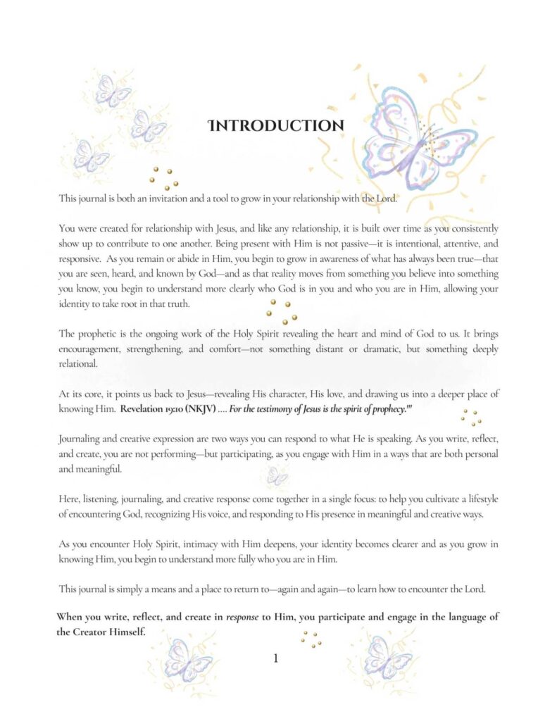 Journal introduction page with pastel butterfly illustrations